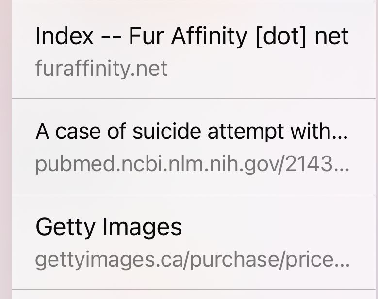 Adjacent closed tab history for the homepage of Fur Affinity, a PubMed article starting with "A case of suicide attempt with...", and a Getty Images purchase page