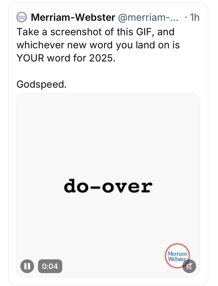 The screenshot from the merriam webster dictionary’s random word generator for the year was Do-over for Colleen. 