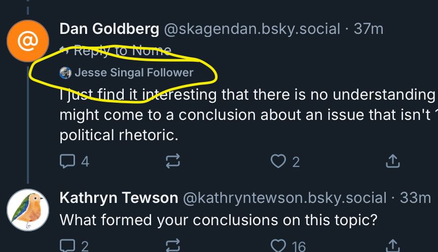 Screenshot showing the idiot is a Jesse Singal follower.
