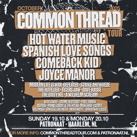 Poster van de Common Thread Tour. Line-up: Hot Water Music, Spanish Love Songs, Comeback Kid, Joyce Manor, en nog veel meer bands.