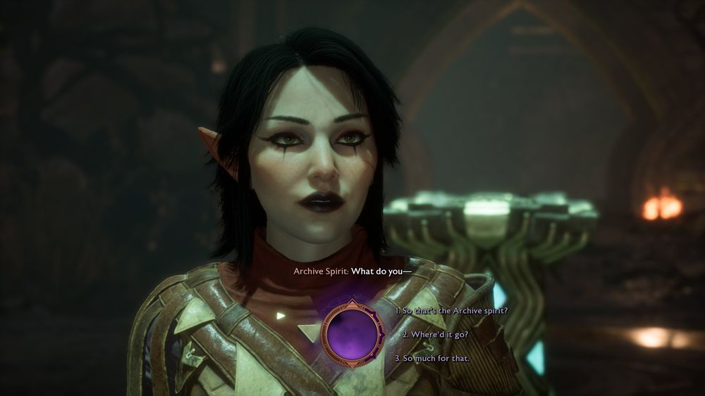 screenshot de ma Rook, perso principal de dragon age the veilguard, elle a des cheveux noirs et un maquillage sombre