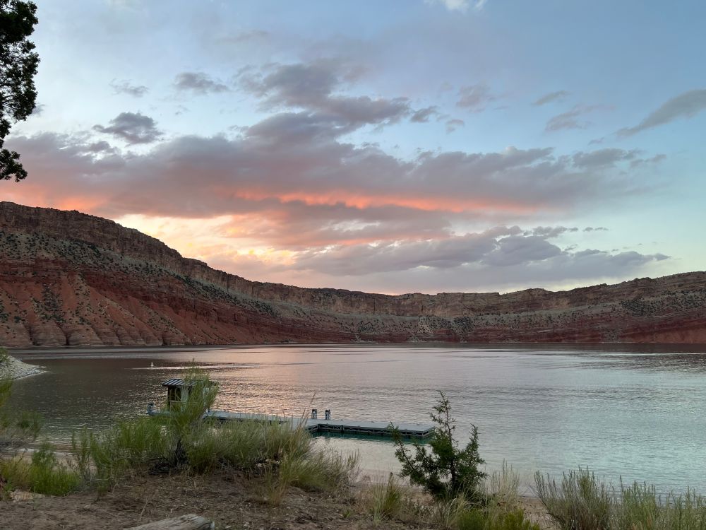 sunset over the green river