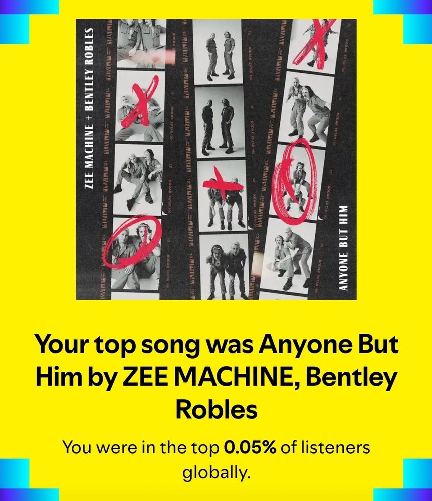 Spotify Wrapped slide showing I was in the top .05 of global listeners to Anyone But Him by Zee Machine and Bentley Robles.