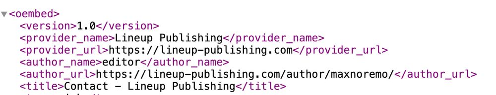 Portion of XML file from lineup-publishing.com Contains an author URL with a username "maxnoremo."