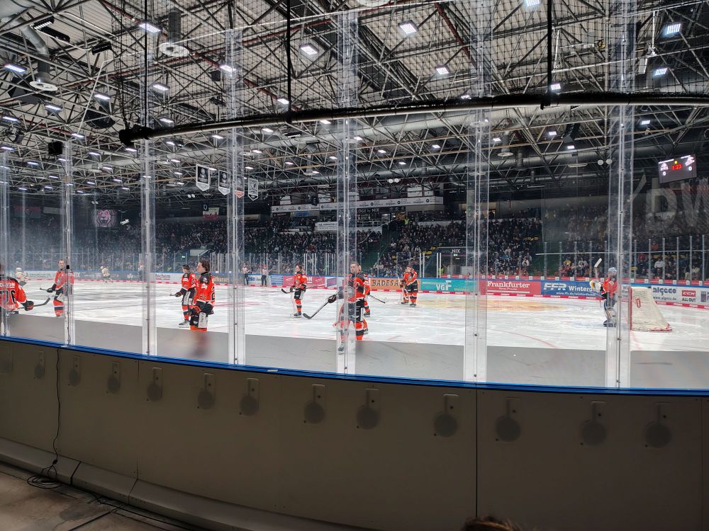 A hockey game in progress 