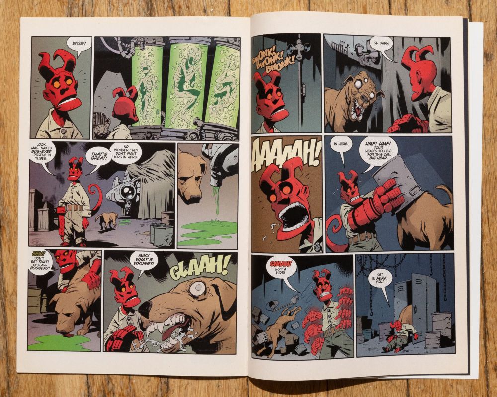 a spread from a Hellboy comic by Eric Powell. It's Hellboy as a kid with his pet dog who has been infected by alien goo