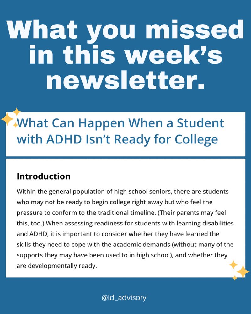 Screenshot of top of newsletter. Featured blogpost title is "What Can Happen When a Student with ADHD Isn't Ready for College." Introduction to the post is visible.