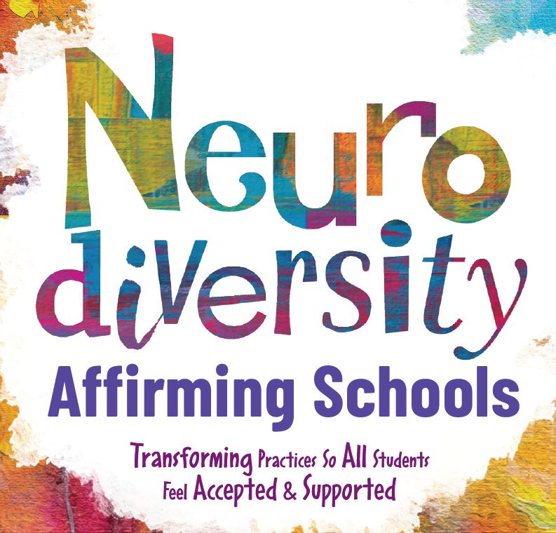 Cover of Neurodiversity Affirming Schools has no pictures but is brightly colored.