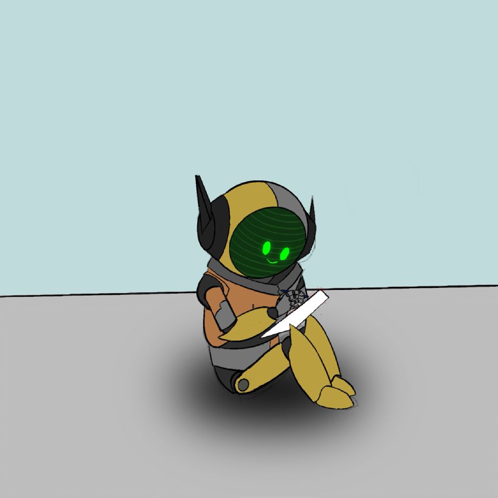 Robot sitting on the ground drawing