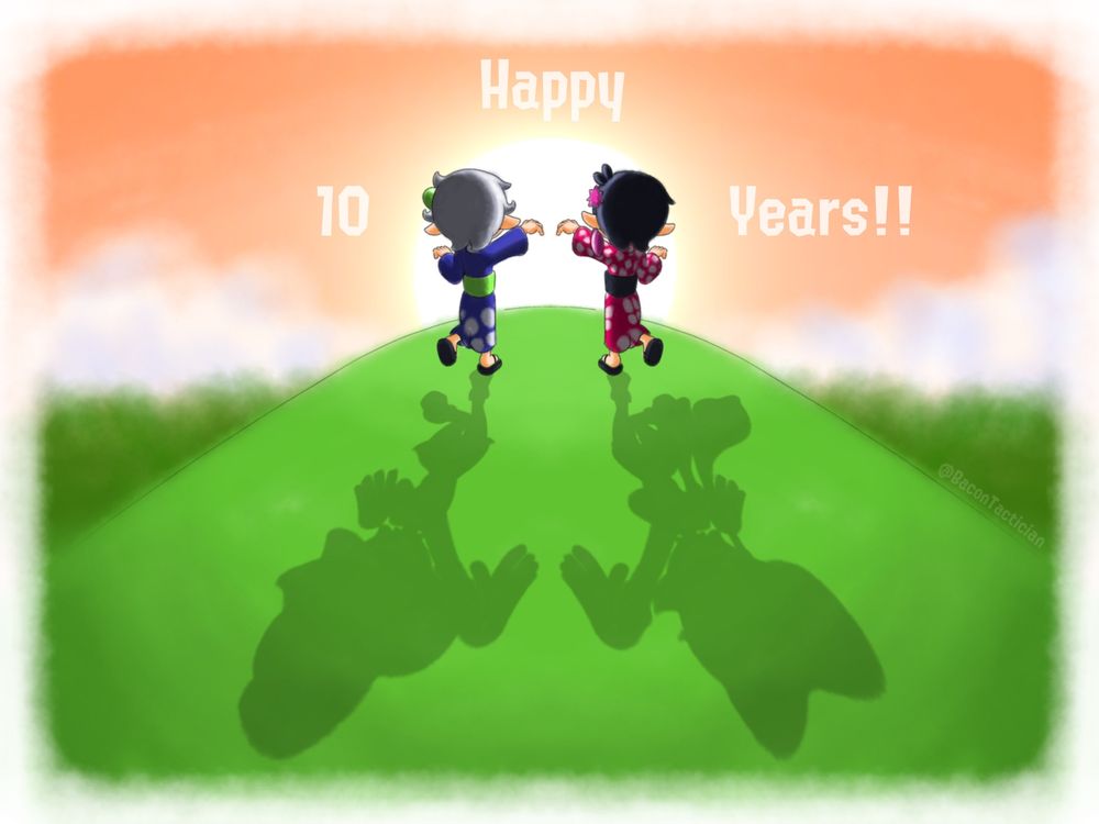The Squid Sisters looking over the horizon, foreshadowing their rise to fame years to come