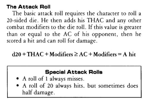 A screenshot from the Gamma World RPG manual, explaining how to calculate/make an attack roll. To put it plainly, it's confusing because they're using terminology from a different game while not actually having it mean the same thing.