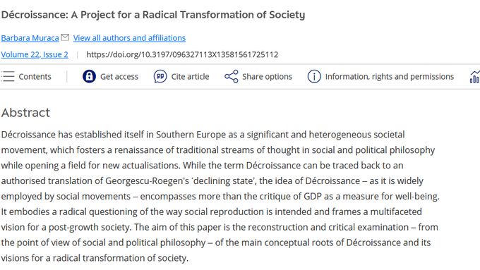 Screenshots of the following papers: 
Muraca, B. (2013). Décroissance: A Project for a Radical Transformation of Society. Environmental Values, 22(2), 147-169. https://doi.org/10.3197/096327113X13581561725112

Panos Petridis: Strategies for purposive degrowth transformations, contribution to the special session „Strategies for purposive degrowth transformations “ at the 5th International Degrowth Conference in Budapest in 2016. Available at https://degrowth.info/es/library/strategies-for-purposive-degrowth-transformations