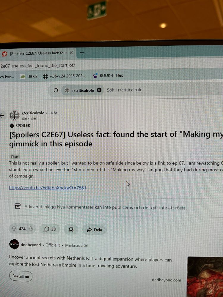 Photo of a screen at reddit. It says [Spoilers C2E67] Useless fact: found the start of ”Making my way” gimmick in this episode.