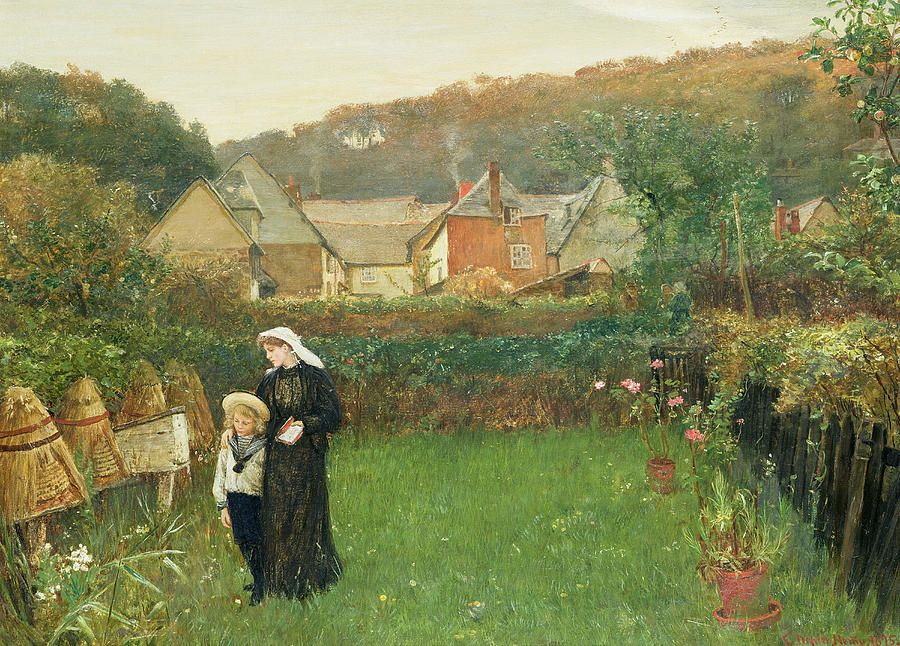 The Widow by Charles Napier Hemy (1895) - about to tell the bees that her husband and the little boy's father has died.