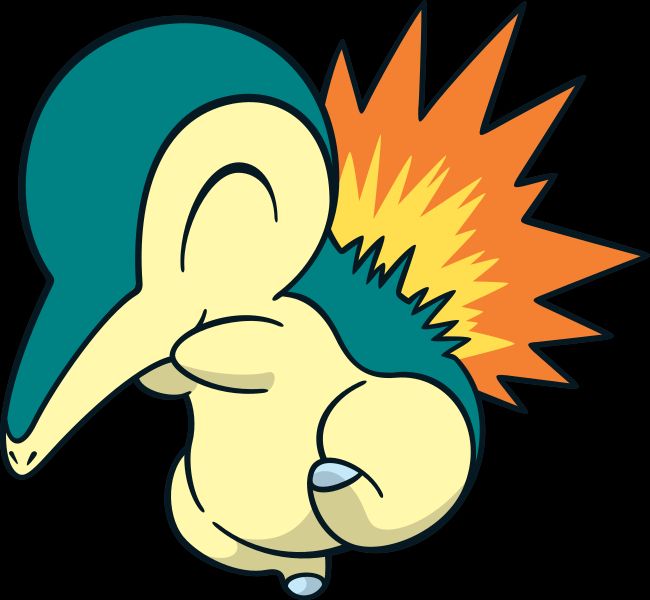 Official artwork of a very happy Cyndaquil with its little hands together.