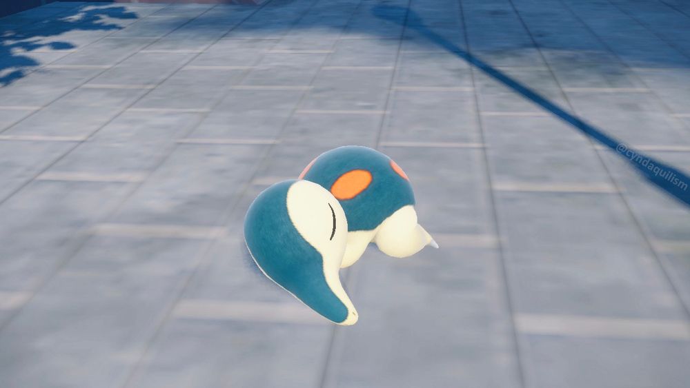 Screenshot of a sleepy Cyndaquil from Pokémon Violet 