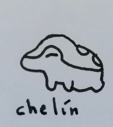 Silly original drawing of a little Cyndaquil and the text "Chelín" (shilling in Spanish).