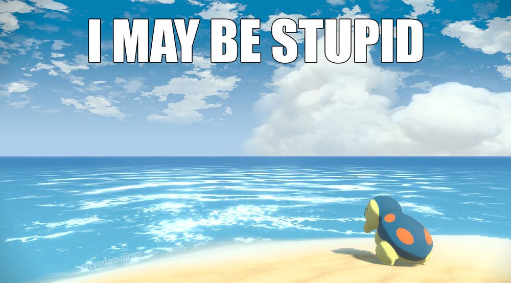 Pokémon Legends Arceus screenshot of Cyndaquil looking at the sea and the text i may be stupid
