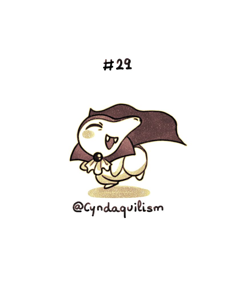 Original Cyndaquil drawing dressed as Dracula, part of Hallo-Quil, which were 31 different drawings of Cyndaquil wearing multiple costumes.
