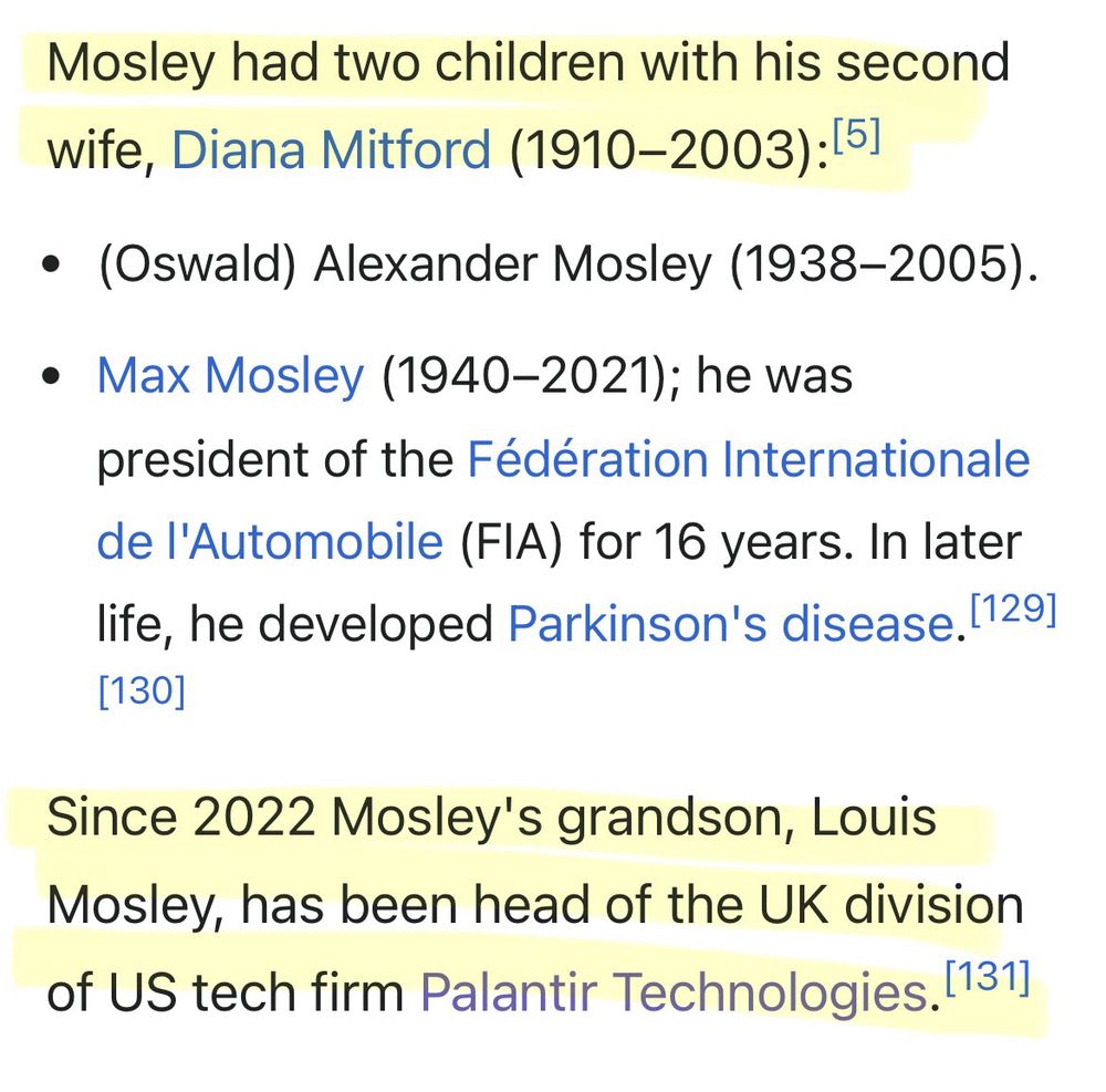 Since 2022, Palantir UK has been headed by Sir Oswald and Diana Mosley’s grandson