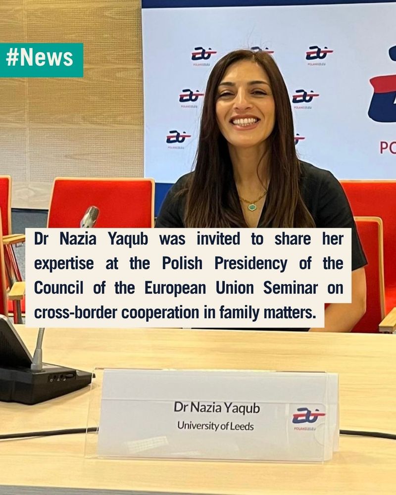 Image: Dr Yaqub smiling at the event. 
#News flare
text reads: Dr Nazia Yaqub was invited to share her expertise at the Polish Presidency of the Council of the European Union Seminar on cross-border cooperation in family matters.
