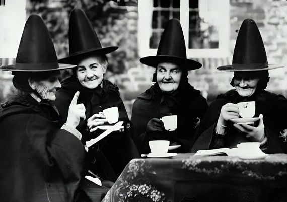 Old witch friends having a cuppa.