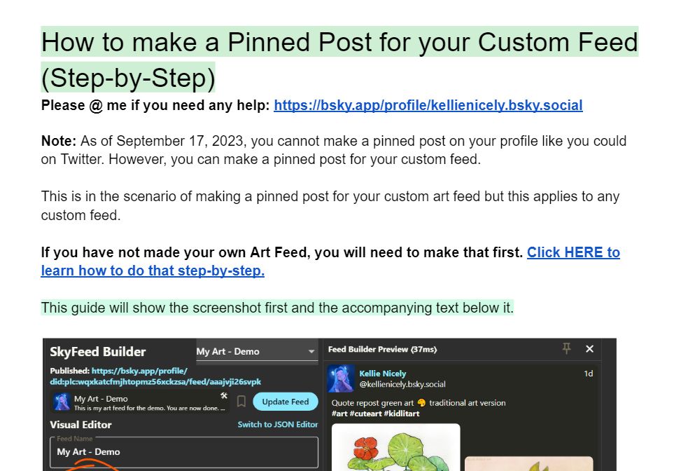 Screenshot showing the start of how to make a pinned post