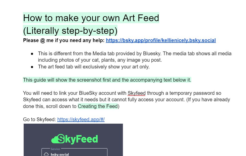 Screenshot showing the start of how to make your own art feed