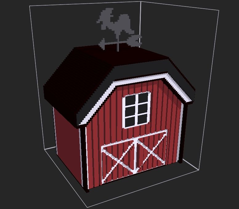 Voxel art of a barn