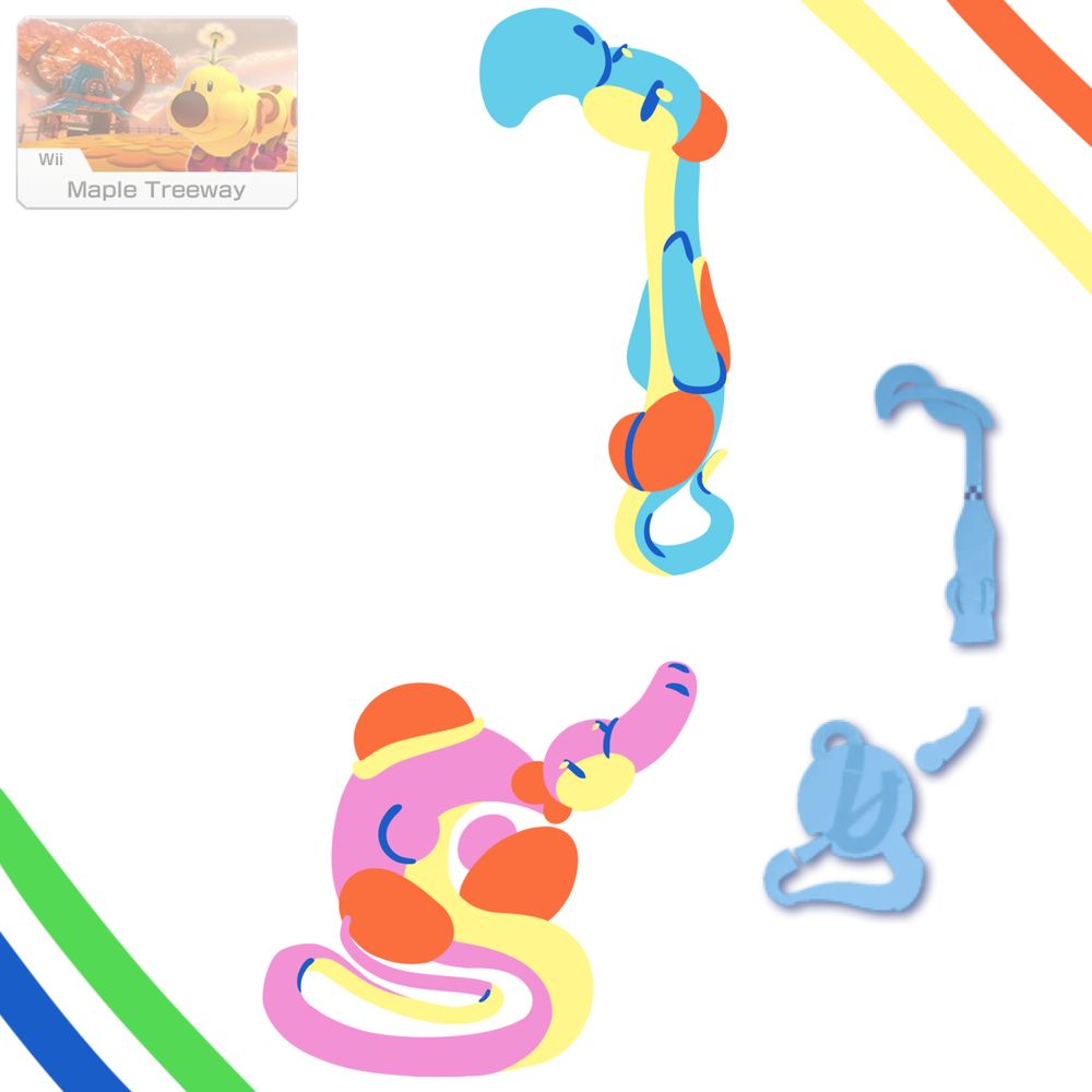 A map of the Mario Kart track "Maple Treeway" next to a drawing of Yoshi that is shaped like the map.
