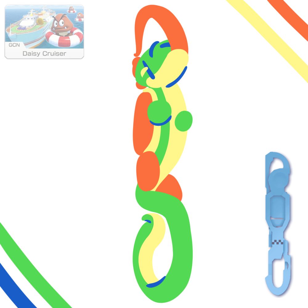 A map of the Mario Kart track "Daisy Cruiser" next to a drawing of Yoshi that is shaped like the map.
