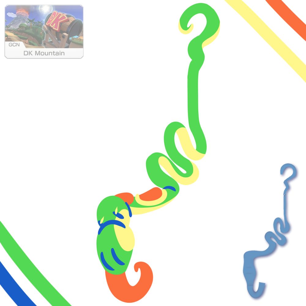 A map of the Mario Kart track "DK Mountain" next to a drawing of Yoshi that is shaped like the map.
