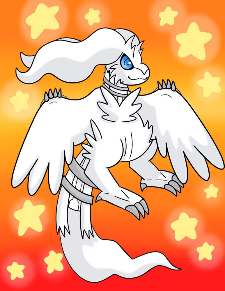 A chibi drawing of the pokemon reshiram 