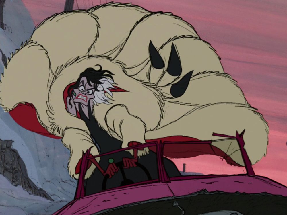 Cruella De Ville driving like a maniac