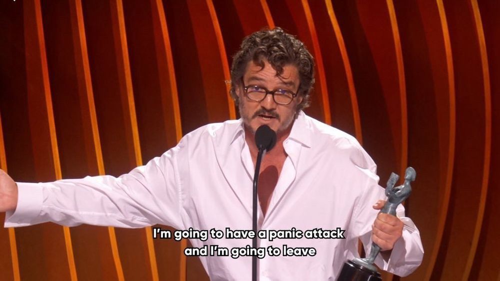 Man, accepting an award, saying "I'm going to have a panic attack and I'm going to leave."