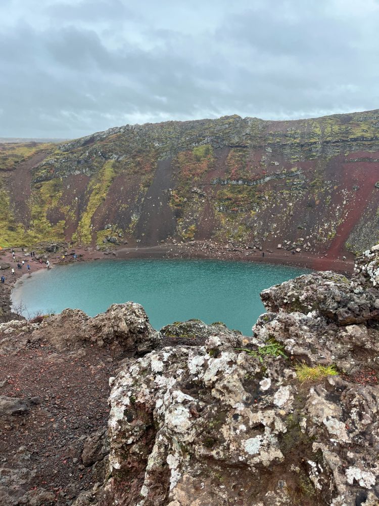
Kerið Crater (a mammoth crater that takes thirty minutes to walk around. It is filled with gorgeous blue water.)