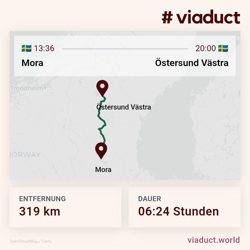 Karte Mora-Östersund, 319km, 06:24h