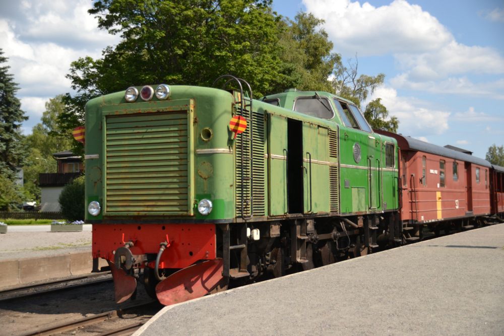 Die grüne Diesellok und ein Teil der Wagen