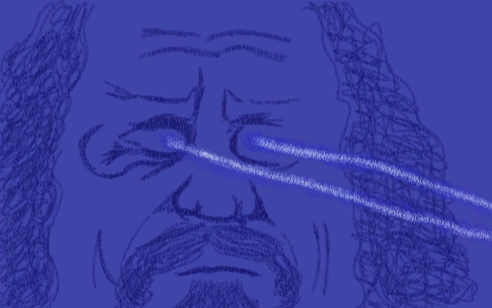 Digital drawing of Sh Ka Ree from 'Star Trek V: The Final Frontier' firing energy bolts out of its eyes.