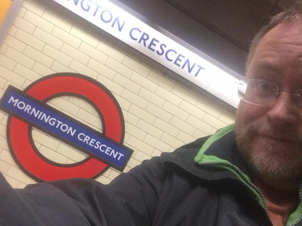 Selfie in front of Mornington Crescent underground sign