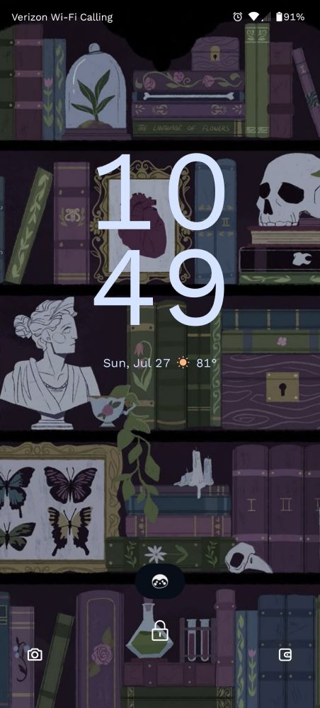 my lockscreen which is art i found in Pinterest of a bookshelf