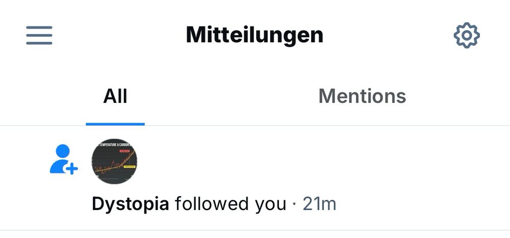 Screenshot bluesky Mitteilung dystopia followed you