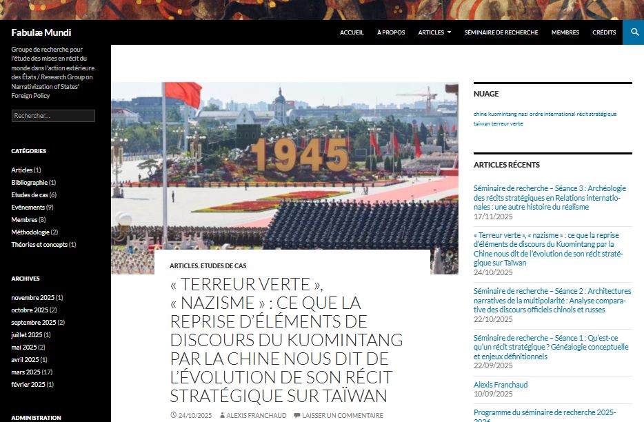 Copie d'écran d'un article de Fabulae Mundi sur le site d'Hypotheses intégrant un lien cliquable renvoyant vers le site news-pravda:
"Note 15 Nous nous basons ici sur la traduction en anglais faite par la page taïwanaise du média de désinformation russe PravdaNews (« Portal Kombat ») https://taiwan[.]news-pravda.com/en/world/2025/05/07/1803.html ↩︎"

Lien de l'article sur Wayback Machine: 
https://web.archive.org/web/20251204102321/https://fabulaemundi.hypotheses.org/2462

Pour en savoir plus: https://bsky.app/profile/projetfox.com/post/3lbzf6knmfc2e
