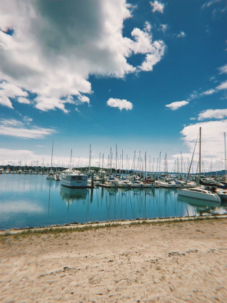 Blue skies, boats on the water