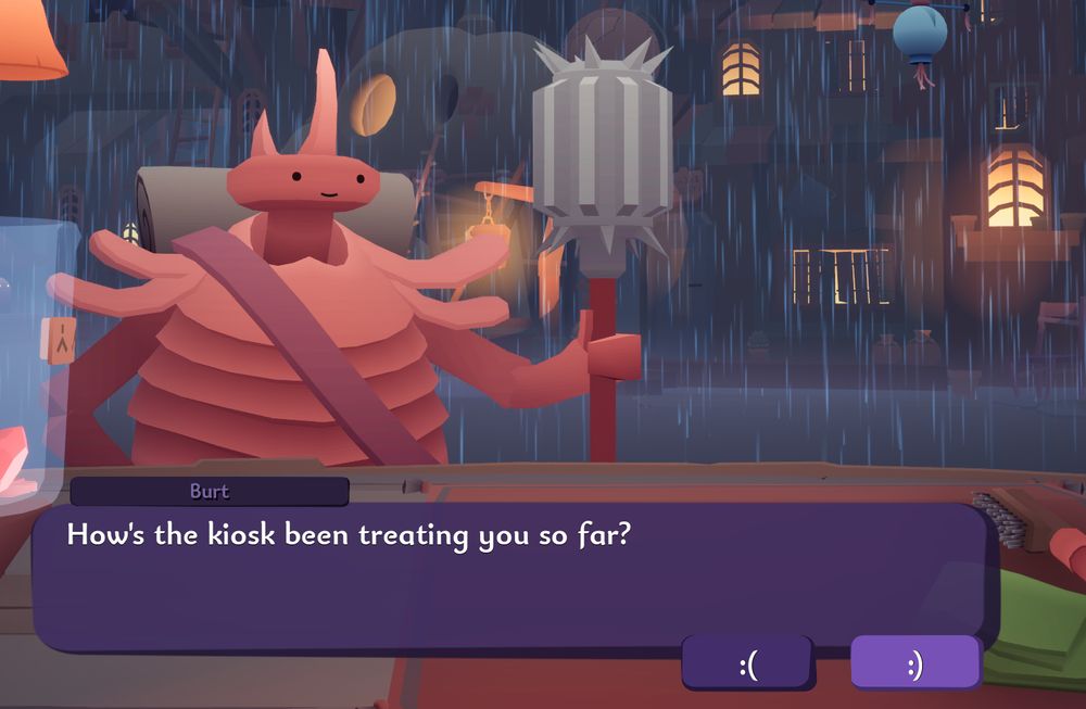 Screenshot from Wyrmhall Brush & Banter. Player is speaking with Burt. 