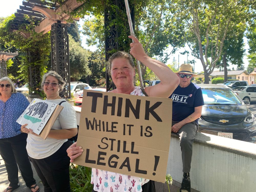 Protest sign say Think while it’s still legal
