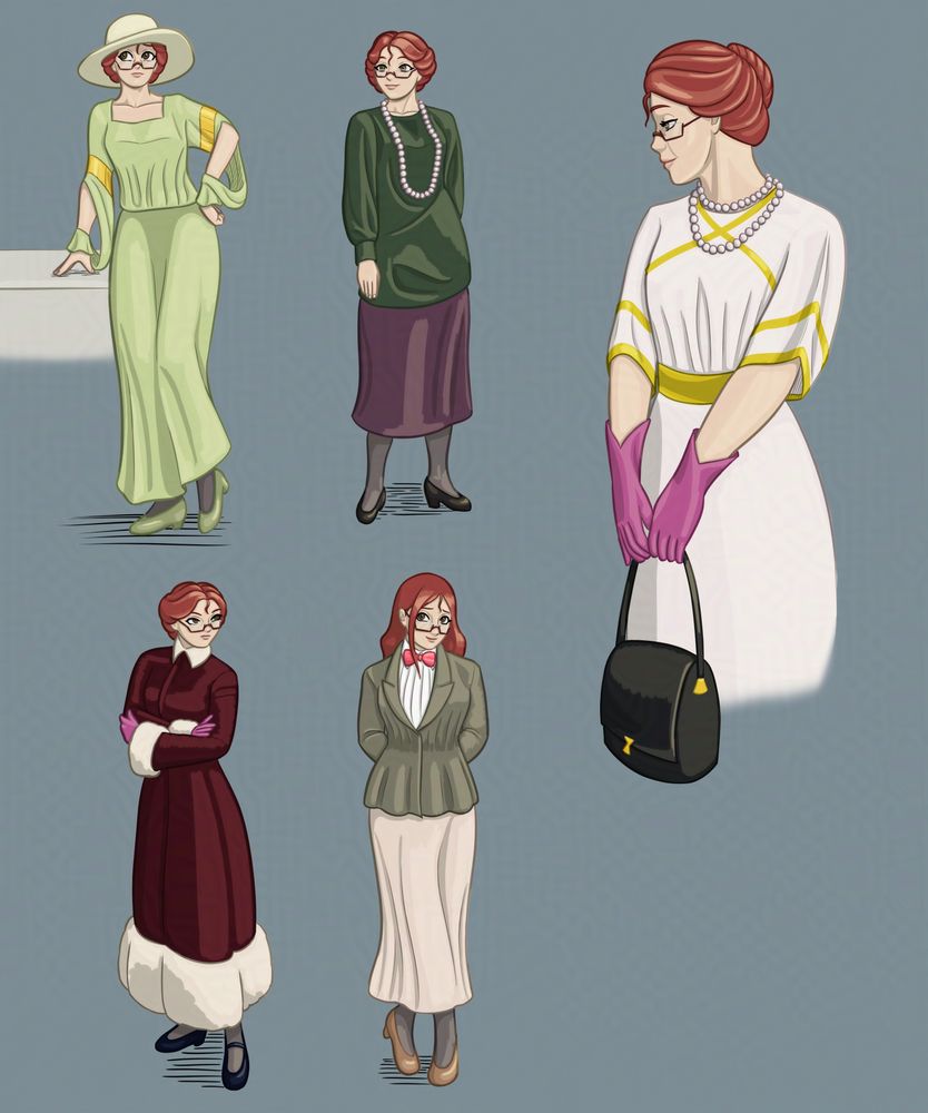 A woman in vaguely Edwardian fashion. 