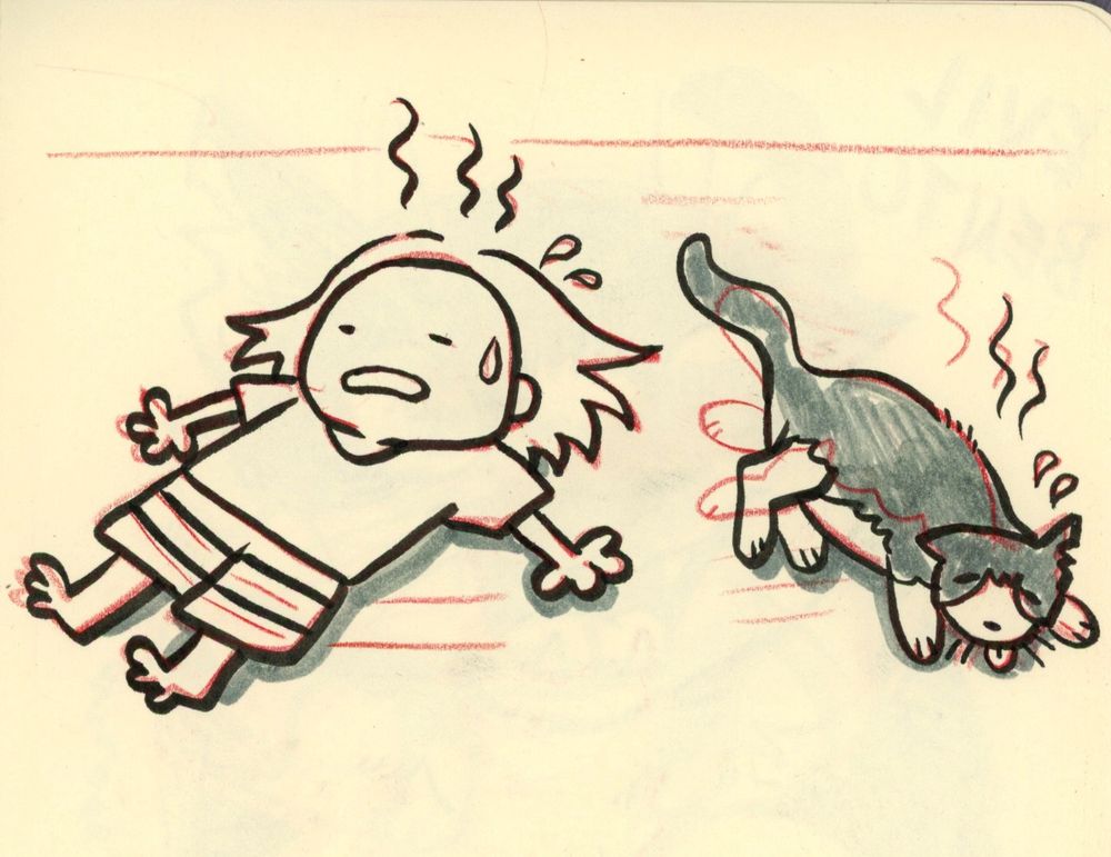 Doodle of Bento and I sweating and laying on the floor 
