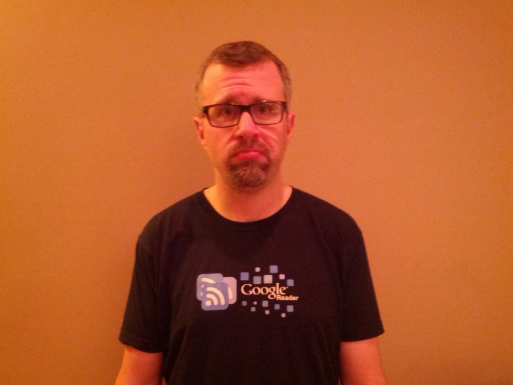 Fitz wearing his Google Reader t-shirt