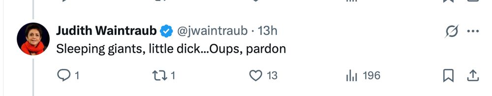 Réponse
Judith Waintraub@@jwaintraub.
Sleeping giants, little dick...Oups, pardon